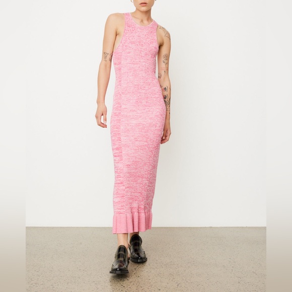open lace back dress GANNI | Ribbed Knitted Halterneck Midi Dress